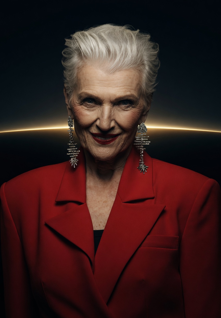 Maye Musk, 2025. Portrait derived from a Wikimedia Commons still (File:Maye Musk at September 2025 Downton Abbey The Grand Finale Premiere).